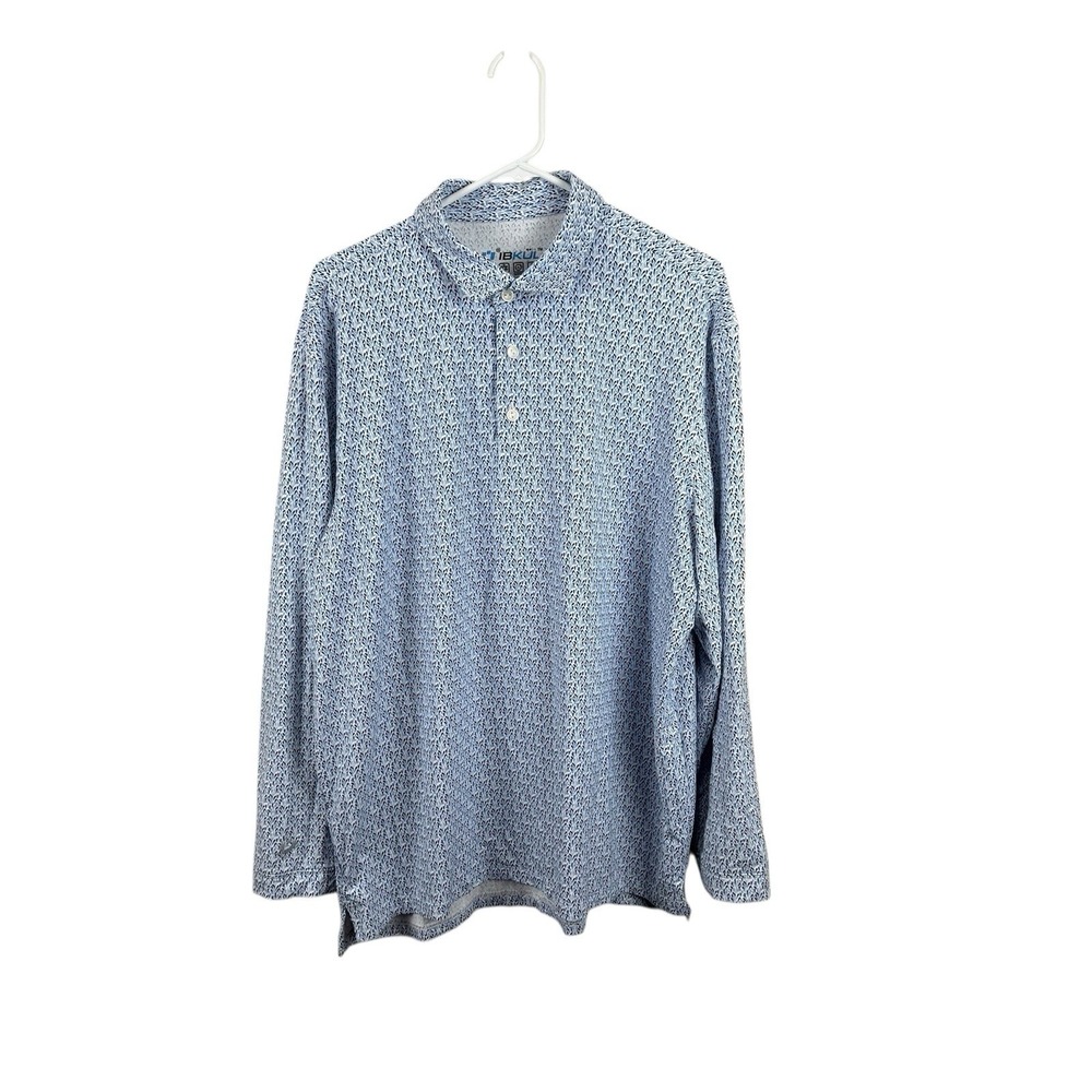 IBKUL Polo Shirt Mens‎ XL Blue Black UPF 50 Performance Golf Quick Dry Stretch